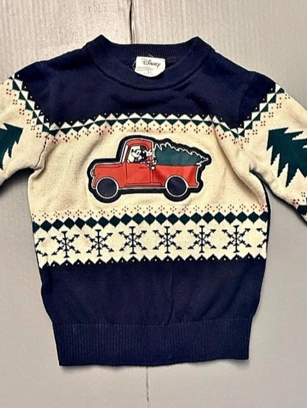 Disney Mickey Mouse Holiday Truck Christmas Sweater Boys 3T Blue & Cream